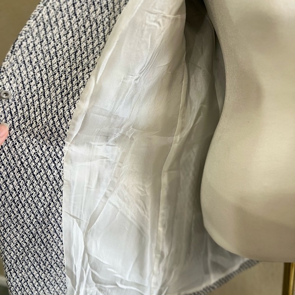 ZARA NAVY & ECRU LONG JACQUARD BLAZER JACKET WITH ZIPPED POCKETS SZ M CAREER EUC - Picture 7 of 16